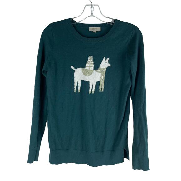 LOFT Sweaters - Ann Taylor LOFT Llama Christmas Sweater Dark Green Size XS